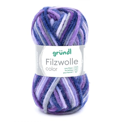 Gründl Wolle Filzwolle Color zum Stricken und Filzen - Wolle zum Stricken aus 100% Schurwolle - 1 x 50 g - steingrau-lila-Flieder Multicolor von Gründl