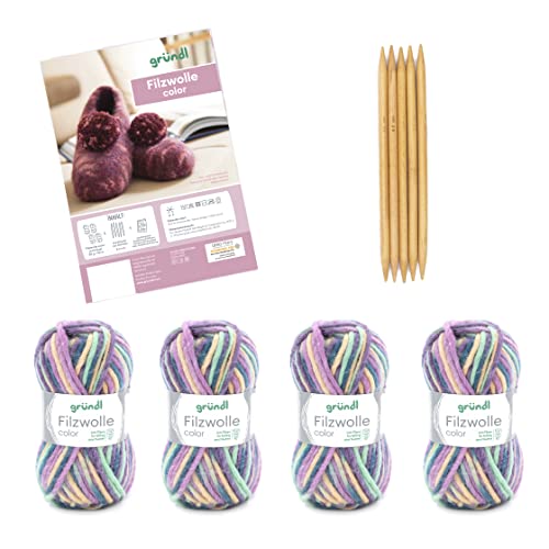 Gründl Wolle Filzwolle color - Dicke Wolle zum Filzen in der Waschmaschine für 1 Paar Hausschuhe mit Anleitung und Nadel - Weich und hautfreundlich - 100 % Schurwolle - 4 Knäuel 50 g/50 m - rose-grün Gründl Wolle Filzwolle color - Dicke Wolle zum Filzen in der Waschmaschine für 1 Paar Hausschuhe mit Anleitung und Nadel - Weich und hautfreundlich - 100 % Schurwolle - 4 Knäuel 50 g/50 m - rose-grün von Gründl