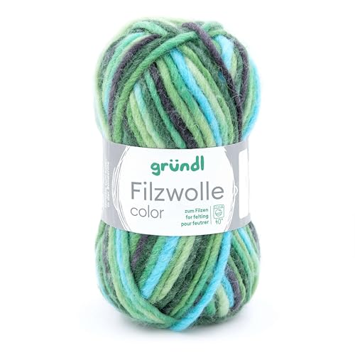 Gründl Wolle Filzwolle color zum Stricken und Filzen - Wolle zum Stricken aus 100% Schurwolle - 1 x 50 g - grün-schwarz-mulitcolor von Gründl