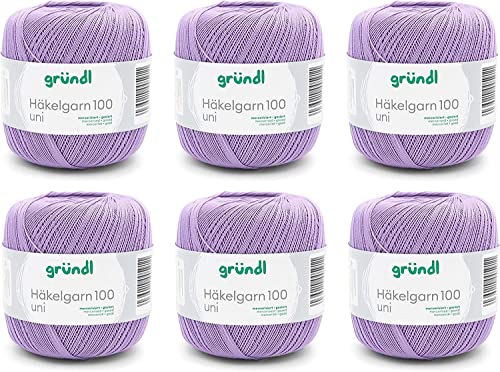Gründl Wolle Häkelgarn 100 aus 100 % Baumwolle, 6 x 100 g Knäuel, Nadelstärke 1,5 - 2, 6, 100 g / 566 m, dünnes Garn zum Häkeln, Baumwollgarn, flieder Gründl Wolle Häkelgarn 100 aus 100 % Baumwolle, 6 x 100 g Knäuel, Nadelstärke 1,5 - 2, 6, 100 g / 566 m, dünnes Garn zum Häkeln, Baumwollgarn, flieder von Gründl