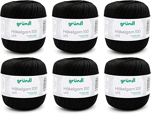 Gründl Wolle Häkelgarn 100 aus 100 % Baumwolle, 6 x 100 g Knäuel, Nadelstärke 1,5 - 2, 6, 100 g / 566 m, dünnes Garn zum Häkeln, Baumwollgarn, schwarz Gründl Wolle Häkelgarn 100 aus 100 % Baumwolle, 6 x 100 g Knäuel, Nadelstärke 1,5 - 2, 6, 100 g / 566 m, dünnes Garn zum Häkeln, Baumwollgarn, schwarz von Gründl