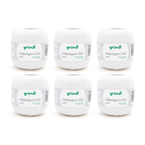 Gründl Wolle Häkelgarn 100 aus 100 % Baumwolle, 6 x 100 g Knäuel, Nadelstärke 1,5 - 2, 6, 100 g / 566 m, dünnes Garn zum Häkeln, Baumwollgarn, weiß Gründl Wolle Häkelgarn 100 aus 100 % Baumwolle, 6 x 100 g Knäuel, Nadelstärke 1,5 - 2, 6, 100 g / 566 m, dünnes Garn zum Häkeln, Baumwollgarn, weiß von Gründl