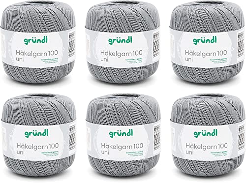 Gründl Wolle Häkelgarn 100 aus 100 % Baumwolle, 6 x 100 g Knäuel, Nadelstärke 1,5 - 2, 6, 100 g / 566 m, dünnes Garn zum Häkeln, hellgrau Gründl Wolle Häkelgarn 100 aus 100 % Baumwolle, 6 x 100 g Knäuel, Nadelstärke 1,5 - 2, 6, 100 g / 566 m, dünnes Garn zum Häkeln, hellgrau von Gründl