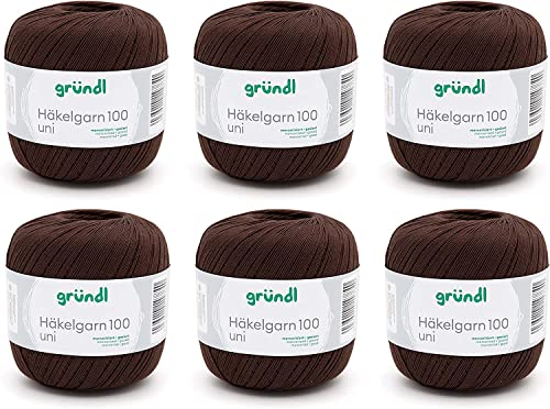 Gründl Wolle Häkelgarn 100 aus 100 % Baumwolle, 6 x 100 g Knäuel, Nadelstärke 1,5 - 2, 6, 100 g / 566 m, dünnes Garn zum Häkeln, schokolade Gründl Wolle Häkelgarn 100 aus 100 % Baumwolle, 6 x 100 g Knäuel, Nadelstärke 1,5 - 2, 6, 100 g / 566 m, dünnes Garn zum Häkeln, schokolade von Gründl