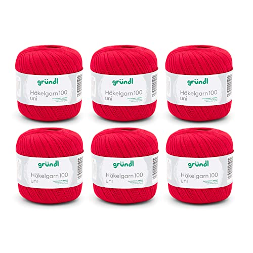 Gründl Wolle Häkelgarn 100 aus 100 % Baumwolle, 6 x 100 g Knäuel, Nadelstärke 1,5 - 2, 6, 100 g / 566 m, dünnes Garn zum Häkeln, signalrot Gründl Wolle Häkelgarn 100 aus 100 % Baumwolle, 6 x 100 g Knäuel, Nadelstärke 1,5 - 2, 6, 100 g / 566 m, dünnes Garn zum Häkeln, signalrot von Gründl