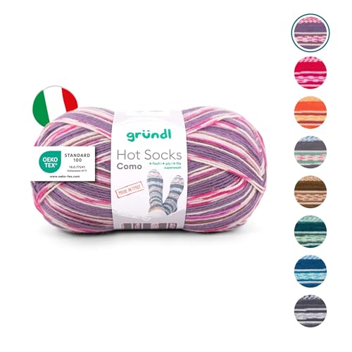 Gründl Wolle Hot Socks Como 4-fach - Sockenwolle für 1 Paar Socken - Sockengarn - Weich und hautfreundlich - 75% Schurwolle, 25% Polyamid - 1 Knäuel 100 g / 420 m -Nadelstärke 2,5-3 - fuchsia-braun von Gründl