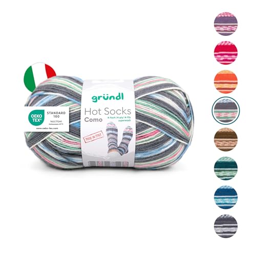 Gründl Wolle Hot Socks Como 4-fach - Sockenwolle für 1 Paar Socken - Sockengarn - Weich und hautfreundlich - 75% Schurwolle, 25% Polyamid - 1 Knäuel 100 g / 420 m -Nadelstärke 2,5 - 3 - grau-rosa-weiß von Gründl