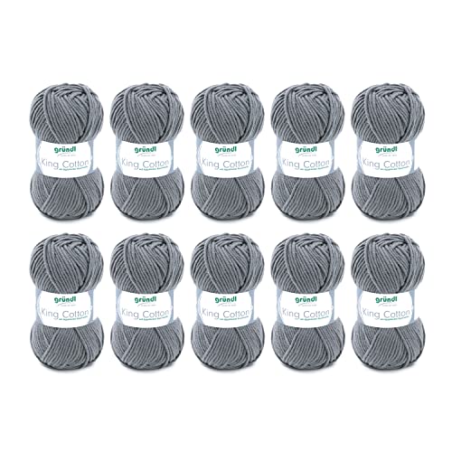 Gründl Wolle King Cotton - dicke Wolle zum Stricken - Strickgarn - Häkelgarn - weich und hautfreundlich - 55 % Polyacryl, 45 % Baumwolle - 10 Knäuel 50 g / 78 m - Nadelstärke 6-7 - anthrazit von Gründl