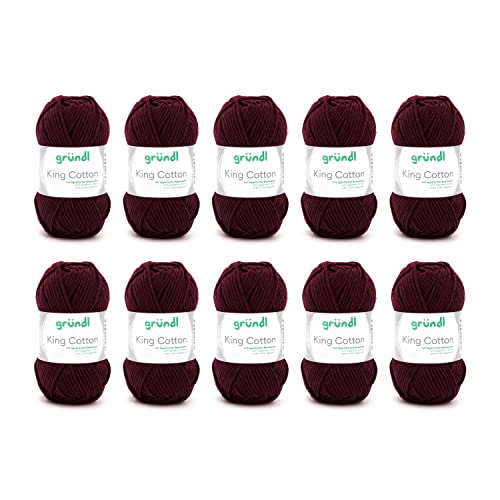 Gründl Wolle King Cotton - dicke Wolle zum Stricken - Strickgarn - Häkelgarn - weich und hautfreundlich - 55 % Polyacryl, 45 % Baumwolle - 10 Knäuel 50 g / 78 m - Nadelstärke 6-7 - burgundy Gründl Wolle King Cotton - dicke Wolle zum Stricken - Strickgarn - Häkelgarn - weich und hautfreundlich - 55 % Polyacryl, 45 % Baumwolle - 10 Knäuel 50 g / 78 m - Nadelstärke 6-7 - burgundy von Gründl