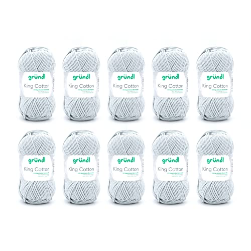 Gründl Wolle King Cotton - dicke Wolle zum Stricken - Strickgarn - Häkelgarn - weich und hautfreundlich - 55 % Polyacryl, 45 % Baumwolle - 10 Knäuel 50 g / 78 m - Nadelstärke 6-7 - hellgrau von Gründl