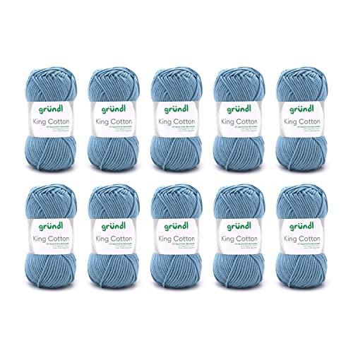 Gründl Wolle King Cotton - dicke Wolle zum Stricken - Strickgarn - Häkelgarn - weich und hautfreundlich - 55% Polyacryl, 45% Baumwolle - 10 Knäuel 50 g / 78 m - Nadelstärke 6-7 - jeans von Gründl