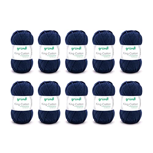 Gründl Wolle King Cotton - dicke Wolle zum Stricken - Strickgarn - Häkelgarn - weich und hautfreundlich - 55% Polyacryl, 45% Baumwolle - 10 Knäuel 50 g / 78 m - Nadelstärke 6-7 - marine Gründl Wolle King Cotton - dicke Wolle zum Stricken - Strickgarn - Häkelgarn - weich und hautfreundlich - 55% Polyacryl, 45% Baumwolle - 10 Knäuel 50 g / 78 m - Nadelstärke 6-7 - marine von Gründl