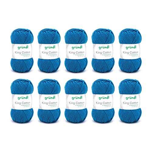 Gründl Wolle King Cotton - dicke Wolle zum Stricken - Strickgarn - Häkelgarn - weich und hautfreundlich - 55 % Polyacryl, 45 % Baumwolle - 10 Knäuel 50 g / 78 m - Nadelstärke 6-7 - mittelblau von Gründl