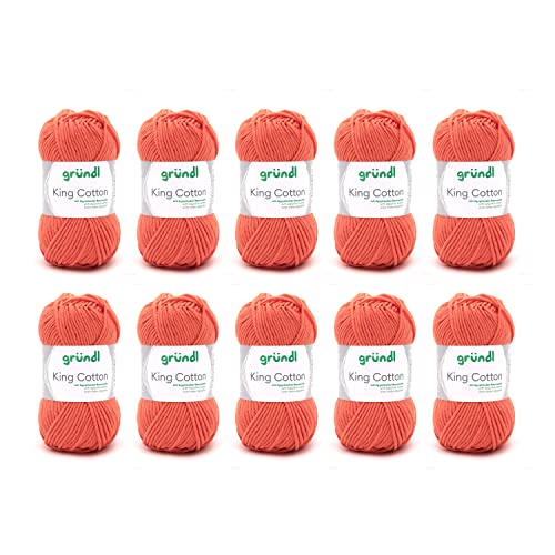 Gründl Wolle King Cotton - dicke Wolle zum Stricken - Strickgarn - Häkelgarn - weich und hautfreundlich - 55% Polyacryl, 45% Baumwolle - 10 Knäuel 50 g / 78 m - Nadelstärke 6-7 - orange Gründl Wolle King Cotton - dicke Wolle zum Stricken - Strickgarn - Häkelgarn - weich und hautfreundlich - 55% Polyacryl, 45% Baumwolle - 10 Knäuel 50 g / 78 m - Nadelstärke 6-7 - orange von Gründl