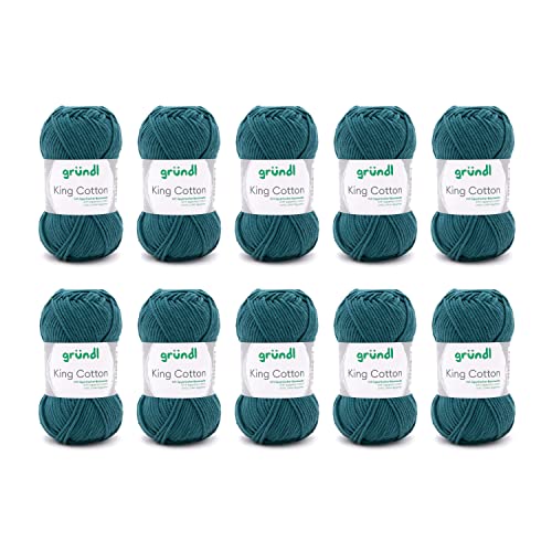 Gründl Wolle King Cotton - dicke Wolle zum Stricken - Strickgarn - Häkelgarn - weich und hautfreundlich - 55 % Polyacryl, 45 % Baumwolle - 10 Knäuel 50 g / 78 m - Nadelstärke 6-7 - petrol Gründl Wolle King Cotton - dicke Wolle zum Stricken - Strickgarn - Häkelgarn - weich und hautfreundlich - 55 % Polyacryl, 45 % Baumwolle - 10 Knäuel 50 g / 78 m - Nadelstärke 6-7 - petrol von Gründl