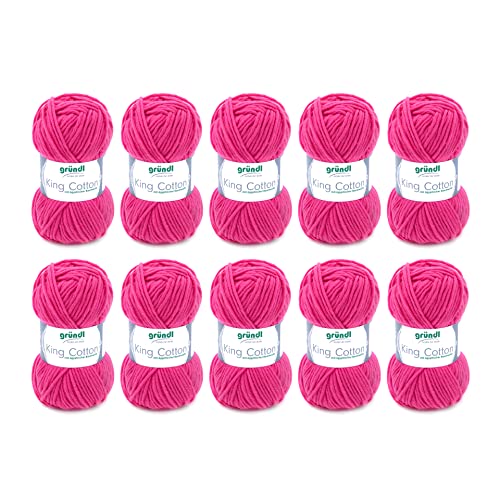 Gründl Wolle King Cotton - dicke Wolle zum Stricken - Strickgarn - Häkelgarn - weich und hautfreundlich - 55 % Polyacryl, 45 % Baumwolle - 10 Knäuel 50 g / 78 m - Nadelstärke 6-7 - pink Gründl Wolle King Cotton - dicke Wolle zum Stricken - Strickgarn - Häkelgarn - weich und hautfreundlich - 55 % Polyacryl, 45 % Baumwolle - 10 Knäuel 50 g / 78 m - Nadelstärke 6-7 - pink von Gründl