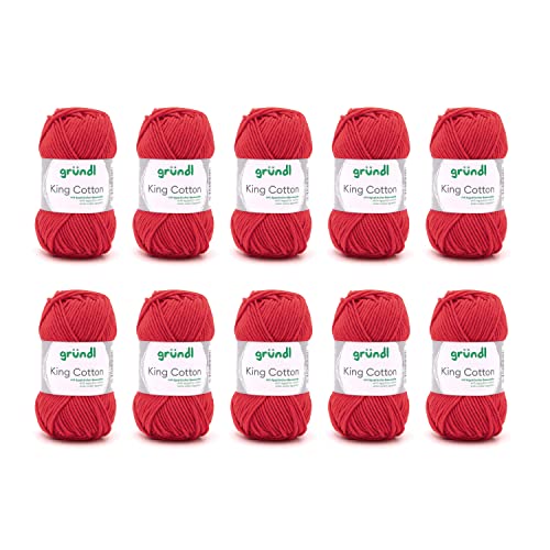 Gründl Wolle King Cotton - dicke Wolle zum Stricken - Strickgarn - Häkelgarn - weich und hautfreundlich - 55 % Polyacryl, 45 % Baumwolle - 10 Knäuel 50 g / 78 m - Nadelstärke 6-7 - rot Gründl Wolle King Cotton - dicke Wolle zum Stricken - Strickgarn - Häkelgarn - weich und hautfreundlich - 55 % Polyacryl, 45 % Baumwolle - 10 Knäuel 50 g / 78 m - Nadelstärke 6-7 - rot von Gründl