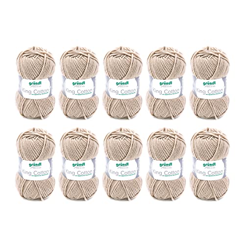 Gründl Wolle King Cotton - dicke Wolle zum Stricken - Strickgarn - Häkelgarn - weich und hautfreundlich - 55 % Polyacryl, 45 % Baumwolle - 10 Knäuel 50 g / 78 m - Nadelstärke 6-7 - sand von Gründl
