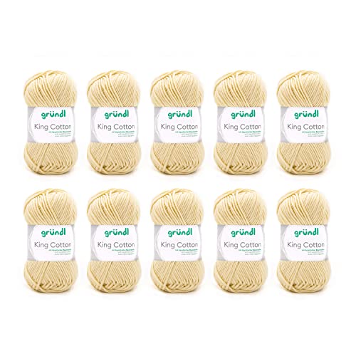 Gründl Wolle King Cotton - dicke Wolle zum Stricken - Strickgarn - Häkelgarn - weich und hautfreundlich - 55 % Polyacryl, 45 % Baumwolle - 10 Knäuel 50 g / 78 m - Nadelstärke 6-7 - vanilla Gründl Wolle King Cotton - dicke Wolle zum Stricken - Strickgarn - Häkelgarn - weich und hautfreundlich - 55 % Polyacryl, 45 % Baumwolle - 10 Knäuel 50 g / 78 m - Nadelstärke 6-7 - vanilla von Gründl