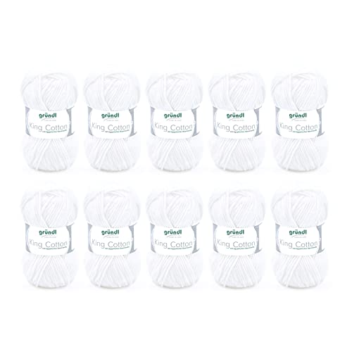 Gründl Wolle King Cotton - dicke Wolle zum Stricken - Strickgarn - Häkelgarn - weich und hautfreundlich - 55 % Polyacryl, 45 % Baumwolle - 10 Knäuel 50 g / 78 m - Nadelstärke 6-7 - weiß Gründl Wolle King Cotton - dicke Wolle zum Stricken - Strickgarn - Häkelgarn - weich und hautfreundlich - 55 % Polyacryl, 45 % Baumwolle - 10 Knäuel 50 g / 78 m - Nadelstärke 6-7 - weiß von Gründl