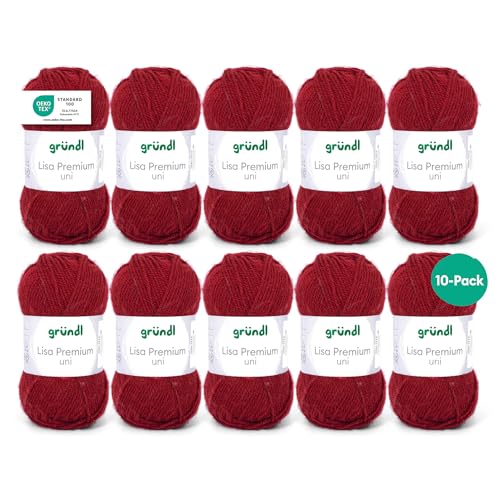 Gründl Wolle Lisa Premium uni - 10 x 50 g - Wolle zum Häkeln - Wolle zum Stricken - 100 % Polyacryl- Weich & Pflegeleicht- Nadelstärke 3,5-4,5 - Bordeaux Gründl Wolle Lisa Premium uni - 10 x 50 g - Wolle zum Häkeln - Wolle zum Stricken - 100 % Polyacryl- Weich & Pflegeleicht- Nadelstärke 3,5-4,5 - Bordeaux von Gründl