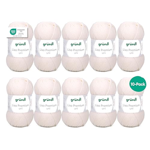 Gründl Wolle Lisa Premium uni - 10 x 50 g - zum Häkeln - zum Stricken - 100 % Polyacryl- Weich & Pflegeleicht- Nadelstärke 3,5-4,5 - Creme Gründl Wolle Lisa Premium uni - 10 x 50 g - zum Häkeln - zum Stricken - 100 % Polyacryl- Weich & Pflegeleicht- Nadelstärke 3,5-4,5 - Creme von Gründl