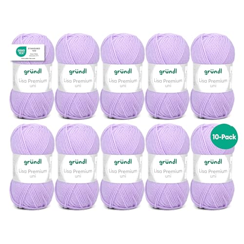 Gründl Wolle Lisa Premium uni - 10 x 50 g - Wolle zum Häkeln - Wolle zum Stricken - 100 % Polyacryl- Weich & Pflegeleicht- Nadelstärke 3,5-4,5 - Flieder Gründl Wolle Lisa Premium uni - 10 x 50 g - Wolle zum Häkeln - Wolle zum Stricken - 100 % Polyacryl- Weich & Pflegeleicht- Nadelstärke 3,5-4,5 - Flieder von Gründl