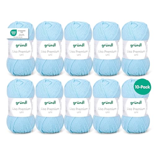 Gründl Wolle Lisa Premium uni - 10 x 50 g - Wolle zum Häkeln - Wolle zum Stricken - 100 % Polyacryl- Weich & Pflegeleicht- Nadelstärke 3,5-4,5 - Hellblau Gründl Wolle Lisa Premium uni - 10 x 50 g - Wolle zum Häkeln - Wolle zum Stricken - 100 % Polyacryl- Weich & Pflegeleicht- Nadelstärke 3,5-4,5 - Hellblau von Gründl