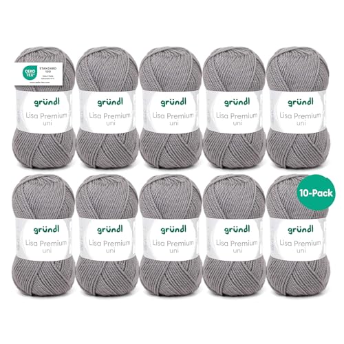 Gründl Wolle Lisa Premium uni - 10 x 50 g - Wolle zum Häkeln - Wolle zum Stricken - 100 % Polyacryl- Weich & Pflegeleicht- Nadelstärke 3,5-4,5 - Kieselgrau Gründl Wolle Lisa Premium uni - 10 x 50 g - Wolle zum Häkeln - Wolle zum Stricken - 100 % Polyacryl- Weich & Pflegeleicht- Nadelstärke 3,5-4,5 - Kieselgrau von Gründl