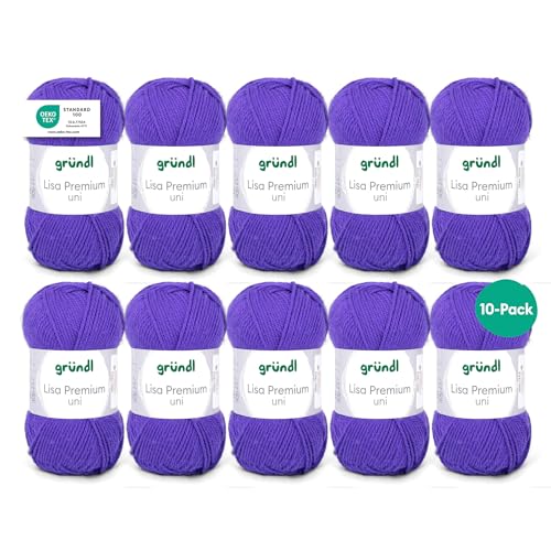 Gründl Wolle Lisa Premium Uni - 10 x 50g - Strickgarn - Häkelgarn - 100% Polyacryl - Superweich & Pflegeleicht - Nadelstärke 3,5-4,5 - Lila 21 Gründl Wolle Lisa Premium Uni - 10 x 50g - Strickgarn - Häkelgarn - 100% Polyacryl - Superweich & Pflegeleicht - Nadelstärke 3,5-4,5 - Lila 21 von Gründl