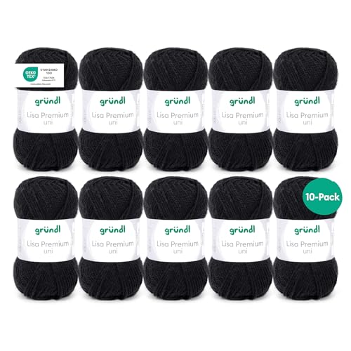 Gründl Wolle Lisa Premium uni - 10 x 50 g - Wolle zum Häkeln - Wolle zum Stricken - 100 % Polyacryl- Weich & Pflegeleicht- Nadelstärke 3,5-4,5 - Schwarz Gründl Wolle Lisa Premium uni - 10 x 50 g - Wolle zum Häkeln - Wolle zum Stricken - 100 % Polyacryl- Weich & Pflegeleicht- Nadelstärke 3,5-4,5 - Schwarz von Gründl