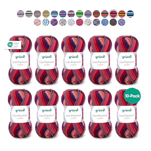 Gründl Wolle Lisa Premium color - Garn zum Stricken mit Farbverlauf - Strickgarn - Häkelgarn - Weich und hautfreundlich - 100% Polyacryl 10 Knäuel 50 g / 133 m -Nadelstärke 3,5-4,5 - orangerot-rot Gründl Wolle Lisa Premium color - Garn zum Stricken mit Farbverlauf - Strickgarn - Häkelgarn - Weich und hautfreundlich - 100% Polyacryl 10 Knäuel 50 g / 133 m -Nadelstärke 3,5-4,5 - orangerot-rot von Gründl