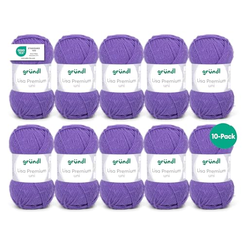 Gründl Wolle Lisa Premium uni - 10 x 50 g - Wolle zum Häkeln - Wolle zum Stricken - 100 % Polyacryl- Weich & Pflegeleicht- Nadelstärke 3,5-4,5 - Lila, Purpur Gründl Wolle Lisa Premium uni - 10 x 50 g - Wolle zum Häkeln - Wolle zum Stricken - 100 % Polyacryl- Weich & Pflegeleicht- Nadelstärke 3,5-4,5 - Lila, Purpur von Besuche den Gründl-Store