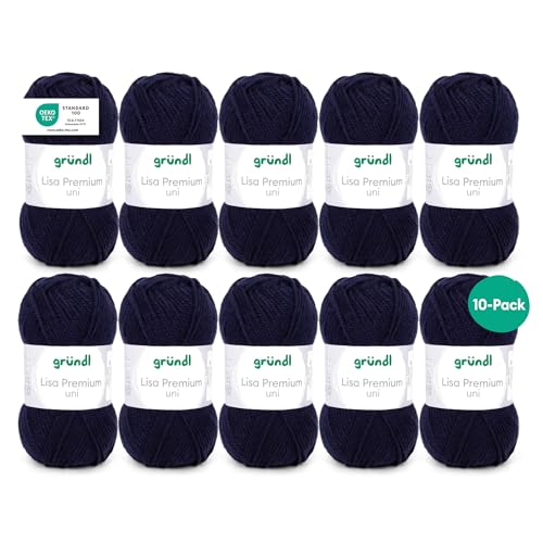 Gründl Wolle Lisa Premium uni - 10 x 50 g - Wolle zum Häkeln - Wolle zum Stricken - 100 % Polyacryl- Weich & Pflegeleicht- Nadelstärke 3,5-4,5 - Marine Gründl Wolle Lisa Premium uni - 10 x 50 g - Wolle zum Häkeln - Wolle zum Stricken - 100 % Polyacryl- Weich & Pflegeleicht- Nadelstärke 3,5-4,5 - Marine von Besuche den Gründl-Store