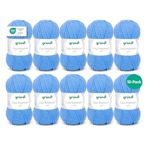 Gründl Wolle Lisa Premium uni - 10 x 50 g - Wolle zum Häkeln - Wolle zum Stricken - 100 % Polyacryl- Weich & Pflegeleicht- Nadelstärke 3,5-4,5 - Mittelblau Gründl Wolle Lisa Premium uni - 10 x 50 g - Wolle zum Häkeln - Wolle zum Stricken - 100 % Polyacryl- Weich & Pflegeleicht- Nadelstärke 3,5-4,5 - Mittelblau von Besuche den Gründl-Store