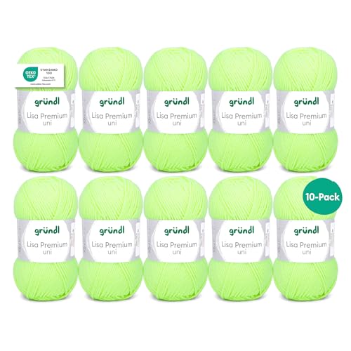 Gründl Wolle Lisa Premium uni - 10 x 50 g - Wolle zum Häkeln - Wolle zum Stricken - 100 % Polyacryl- Weich & Pflegeleicht- Nadelstärke 3,5-4,5 - Neongelb Gründl Wolle Lisa Premium uni - 10 x 50 g - Wolle zum Häkeln - Wolle zum Stricken - 100 % Polyacryl- Weich & Pflegeleicht- Nadelstärke 3,5-4,5 - Neongelb von Gründl