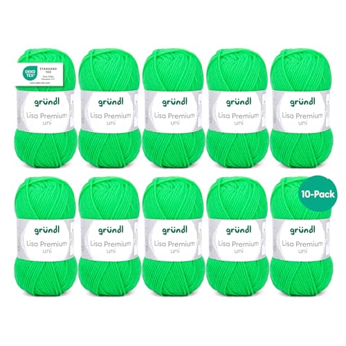 Gründl Wolle Lisa Premium uni - 10 x 50 g - Wolle zum Häkeln - Wolle zum Stricken - 100 % Polyacryl- Weich & Pflegeleicht- Nadelstärke 3,5-4,5 - Neongrün Gründl Wolle Lisa Premium uni - 10 x 50 g - Wolle zum Häkeln - Wolle zum Stricken - 100 % Polyacryl- Weich & Pflegeleicht- Nadelstärke 3,5-4,5 - Neongrün von Gründl