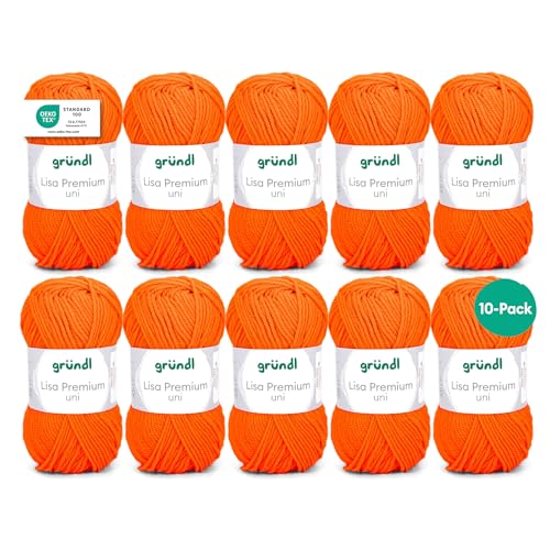 Gründl Wolle Lisa Premium uni - 10 x 50 g - Wolle zum Häkeln - Wolle zum Stricken - 100 % Polyacryl- Weich & Pflegeleicht- Nadelstärke 3,5-4,5 - Neonorange Gründl Wolle Lisa Premium uni - 10 x 50 g - Wolle zum Häkeln - Wolle zum Stricken - 100 % Polyacryl- Weich & Pflegeleicht- Nadelstärke 3,5-4,5 - Neonorange von Gründl