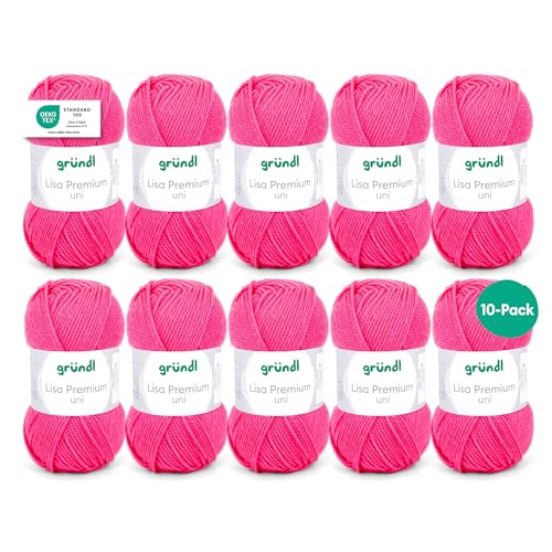 Gründl Wolle Lisa Premium uni - 10 x 50 g - Wolle zum Häkeln - Wolle zum Stricken - 100 % Polyacryl- Weich & Pflegeleicht- Nadelstärke 3,5-4,5 - Neonpink Gründl Wolle Lisa Premium uni - 10 x 50 g - Wolle zum Häkeln - Wolle zum Stricken - 100 % Polyacryl- Weich & Pflegeleicht- Nadelstärke 3,5-4,5 - Neonpink von Gründl