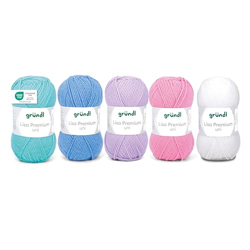 Gründl Wolle Lisa Premium uni 5 x 50 g - Wolle zum Stricken - Wolle zum Häkeln - 100% Polyacryl - Weich und Pflegeleicht -Pastell-Mix von Gründl