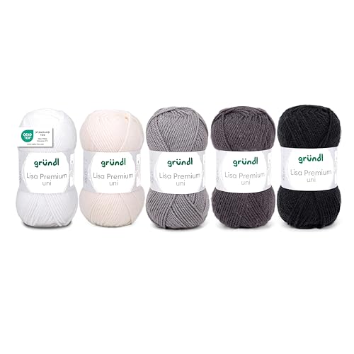 Gründl Wolle Lisa Premium uni 5 x 50 g - Wolle zum Stricken - Wolle zum Häkeln - 100% Polyacryl - Weich und Pflegeleicht -Weiß-Grau-Schwarz Gründl Wolle Lisa Premium uni 5 x 50 g - Wolle zum Stricken - Wolle zum Häkeln - 100% Polyacryl - Weich und Pflegeleicht -Weiß-Grau-Schwarz von Gründl