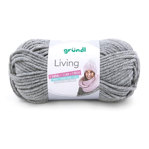 Gründl Wolle Living (Strick- und Häkelgarn,waschbares Garn aus 80% Polyacryl und 20% Polyamid, 100 g / 100 m, Nadelstärke: 8-9, 1 x 100 g), Mittelgrau von Gründl