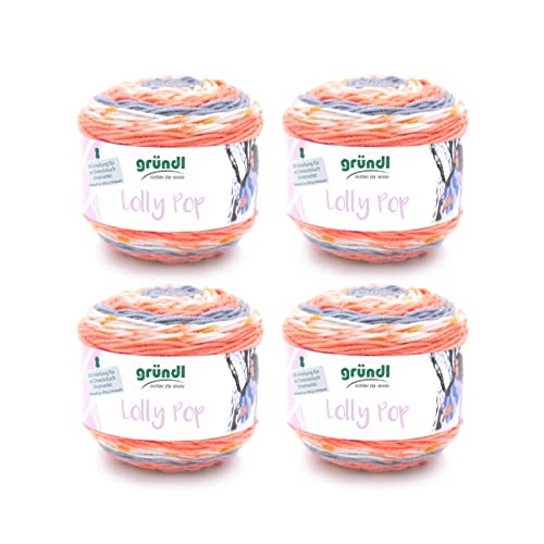 Gründl Wolle Lolly Pop - dicke Wolle zum Häkeln und Stricken mit Farbverlauf - Strickgarn - Weich und hautfreundlich - 100 % Polyacryl - 4 Knäuel 150 g / 240 m - Nadelstärke 5 - 6 - Orange-Zinn von Gründl