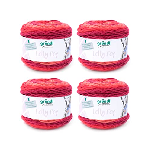 Gründl Wolle Lolly Pop - dicke Wolle zum Häkeln und Stricken mit Farbverlauf - Strickgarn - Weich und hautfreundlich - 100 % Polyacryl - 4 Knäuel 150 g / 240 m - Nadelstärke 5 - 6 - Wild Cherry Swirl Gründl Wolle Lolly Pop - dicke Wolle zum Häkeln und Stricken mit Farbverlauf - Strickgarn - Weich und hautfreundlich - 100 % Polyacryl - 4 Knäuel 150 g / 240 m - Nadelstärke 5 - 6 - Wild Cherry Swirl von Gründl