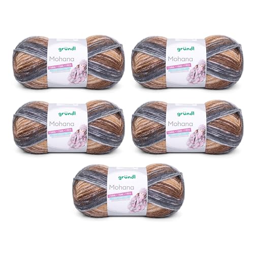 Gründl Wolle Mohanna Strick- und Häkelgarn aus 90% Polyacryl, 10% Mohair, 5 x 100 g, dicke Wolle, grau-camel-braun Gründl Wolle Mohanna Strick- und Häkelgarn aus 90% Polyacryl, 10% Mohair, 5 x 100 g, dicke Wolle, grau-camel-braun von Gründl