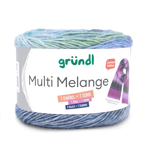 Gründl Wolle Multi Melange, ein Bobbel = ein Schal, Farbverlaufswolle, 200g 760m, Nadelstärke 4 bis 5 mm, mit Anleitung in der Banderole (5) von Gründl