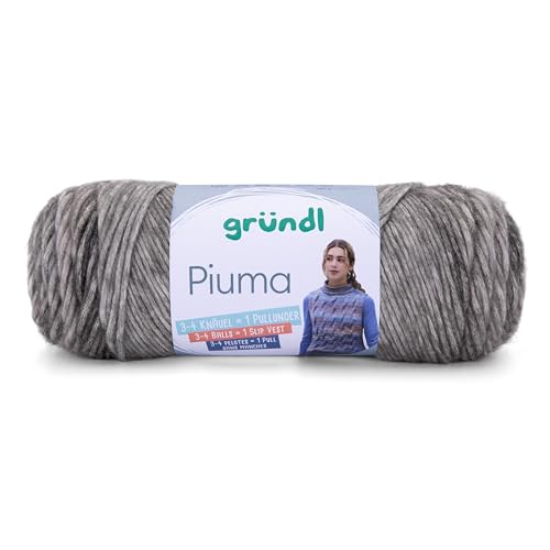 Gründl Wolle Piuma, Häkelwolle grau schwarz, Baumwollmischgarn, Strickgarn mit Farbverlauf, 100g, Nadelstärke 5 bis 6 mm (12) von Gründl