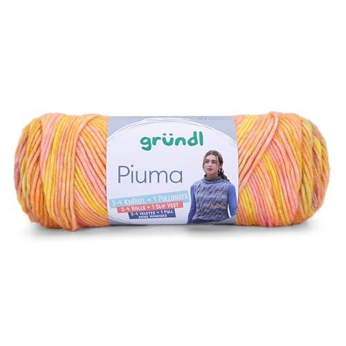 Gründl Wolle Piuma, Häkelwolle orange gelb Baumwollmischgarn, Strickgarn mit Farbverlauf, 100g, Nadelstärke 5 bis 6 mm (01) von Gründl