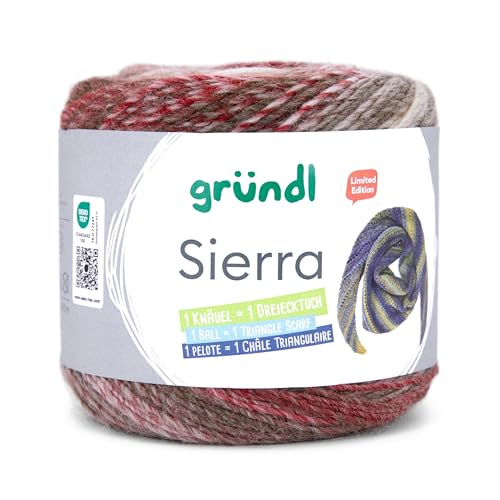 Gründl Wolle SIERRA, ein Bobbel = ein Dreieckstuch, Farbverlaufswolle, 200g 580m, Nadelstärke 5 bis 6 mm, mit Anleitung in der Banderole (2) von Gründl