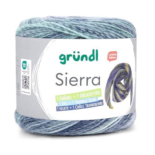 Gründl Wolle SIERRA, ein Bobbel = ein Dreieckstuch, Farbverlaufswolle, 200g 580m, Nadelstärke 5 bis 6 mm, mit Anleitung in der Banderole (4) von Gründl